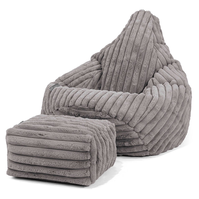 Highback Bean Bag Chair - Ultra Plush Cord Grey 01
