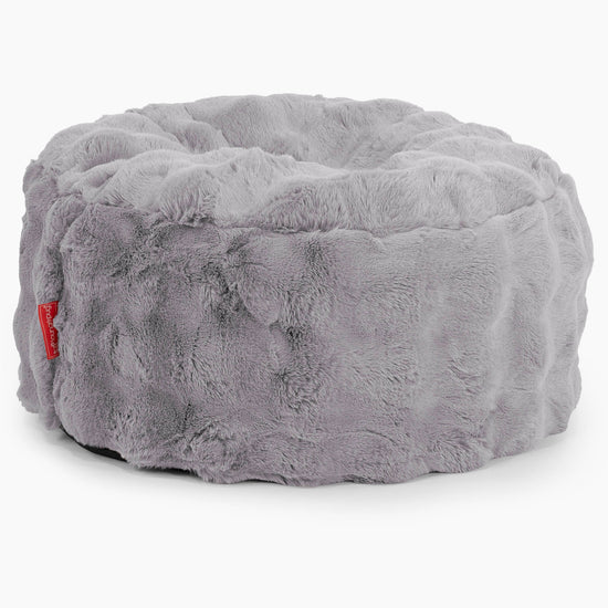 Large Round Footstool - Bubble Faux Fur Grey 01
