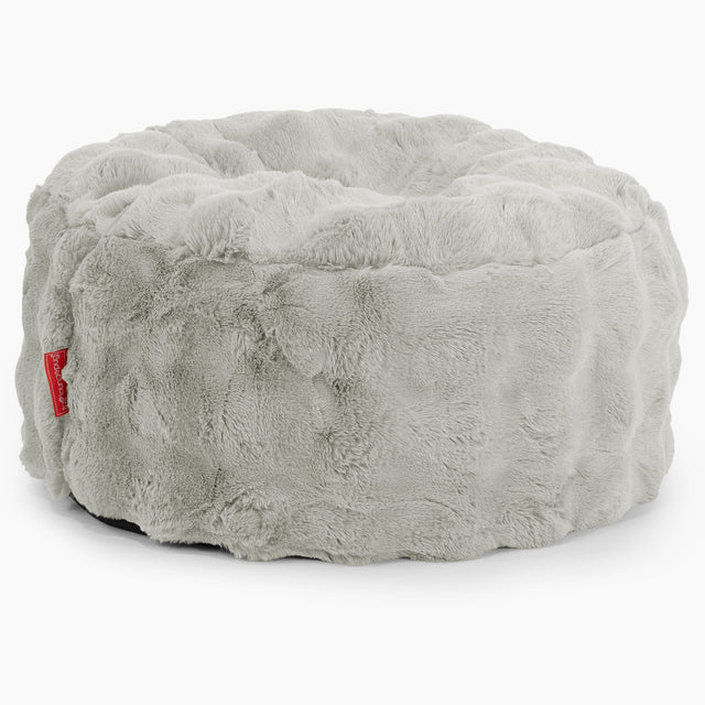 Large Round Footstool - Bubble Faux Fur Sage Green 01