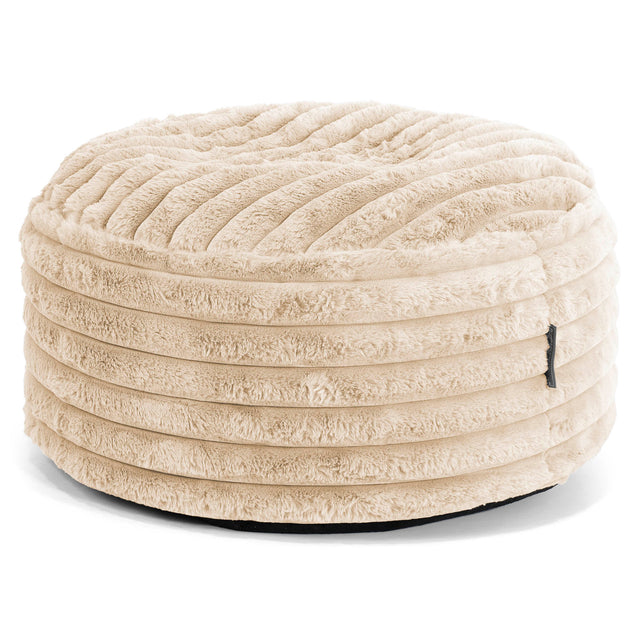 Large Round Footstool - Ultra Plush Cord Cream 01