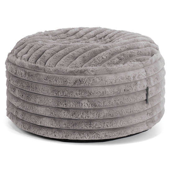 Large Round Footstool - Ultra Plush Cord Grey 01