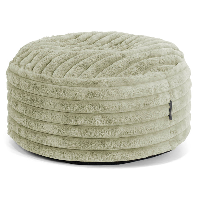 Large Round Footstool - Ultra Plush Cord Sage Green 01