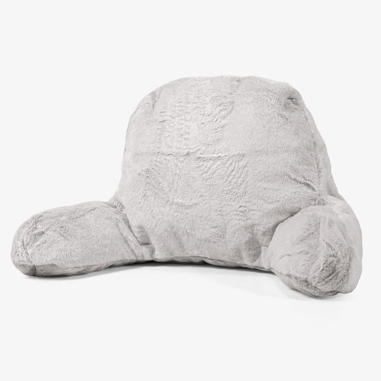 High Back Support Cuddle Cushion - Fluffy Faux Fur Rabbit Light Grey 01