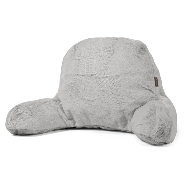 High Back Support Cuddle Cushion - Fluffy Faux Fur Rabbit Light Grey 01