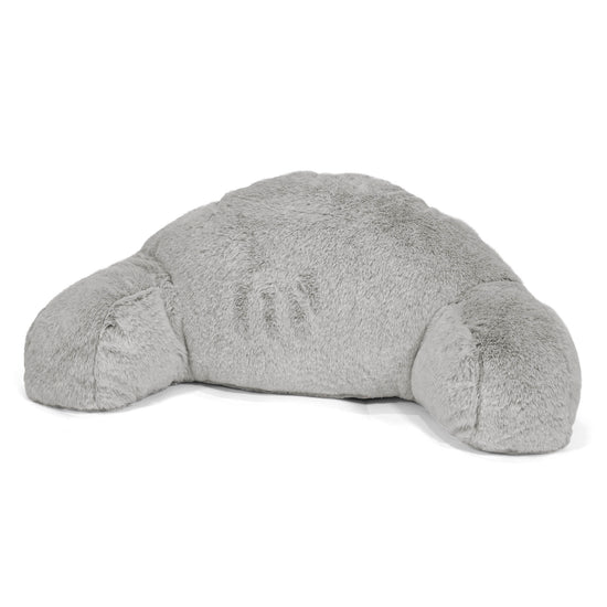 Children's High Back Support Cuddle Cushion - Fluffy Faux Fur Rabbit Light Grey 01