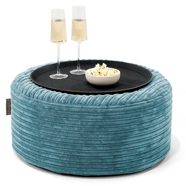 Ottoman Pouf with a Serving Tray - Cord Aegean Blue 01
