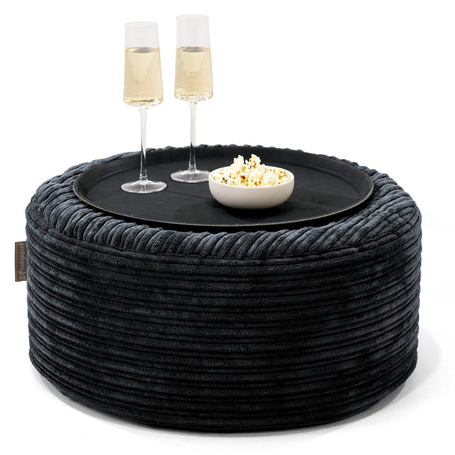 Ottoman Pouf with a Serving Tray - Cord Black 01