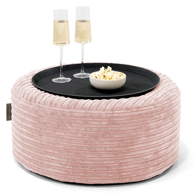 Ottoman Pouf with a Serving Tray - Cord Blush Pink 01