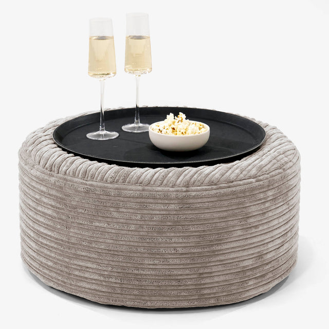 Ottoman Pouf with a Serving Tray - Cord Dovetail Grey 01