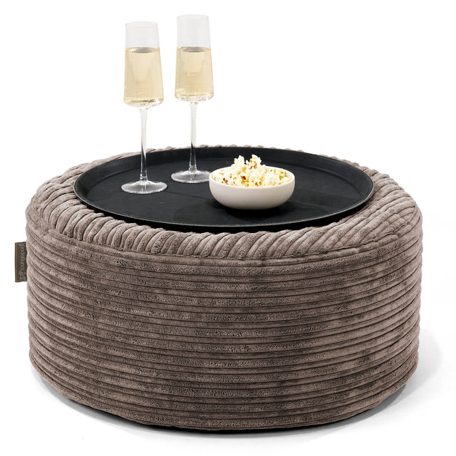 Ottoman Pouf with a Serving Tray - Cord Dovetail Grey 01