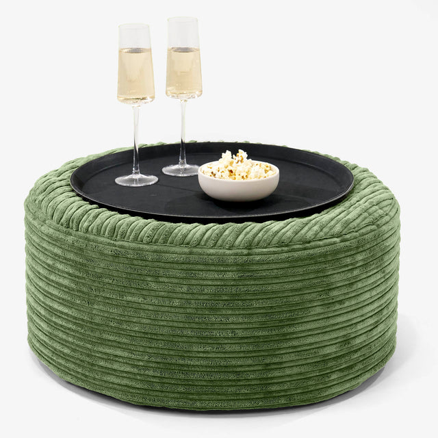 Ottoman Pouf with a Serving Tray - Cord Forest Green 01