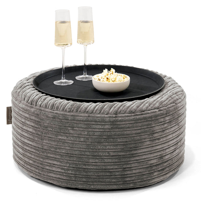 Ottoman Pouf with a Serving Tray - Cord Graphite Grey 01