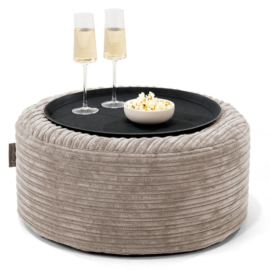 Ottoman Pouf with a Serving Tray - Cord Mink 01