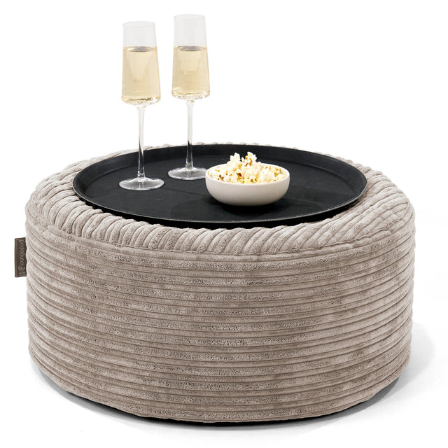 Ottoman Pouf with a Serving Tray - Cord Mink 01