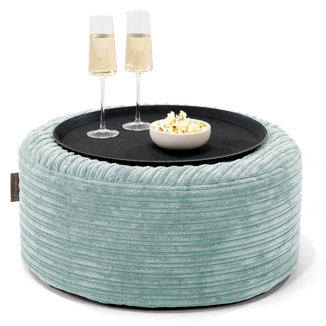 Ottoman Pouf with a Serving Tray - Cord Mint Green 01