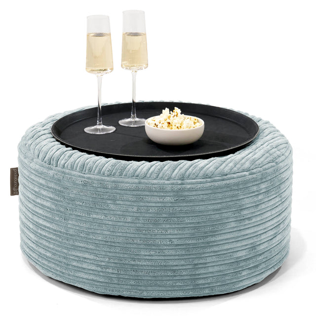 Ottoman Pouf with a Serving Tray - Cord Mint Green 01