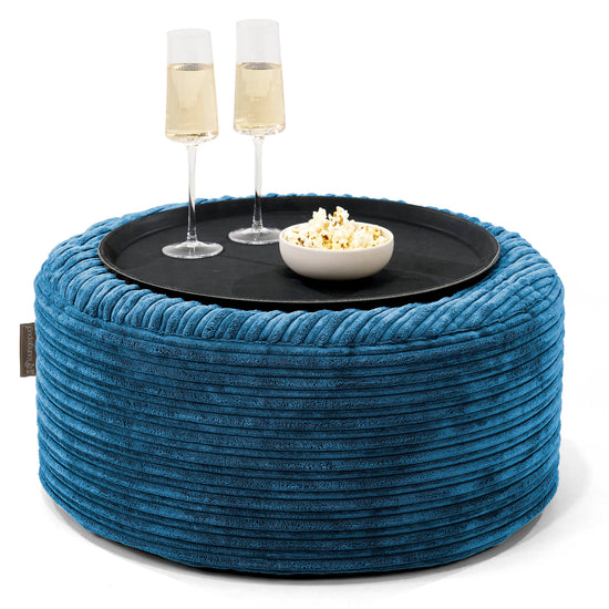 Ottoman Pouf with a Serving Tray - Cord Navy Blue 01
