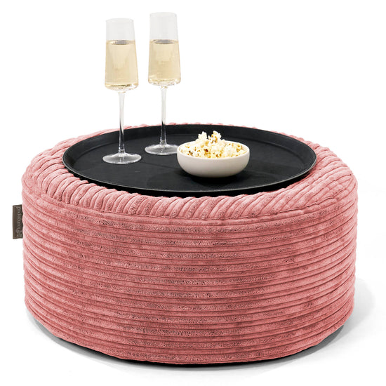 Ottoman Pouf with a Serving Tray - Cord Peach 01