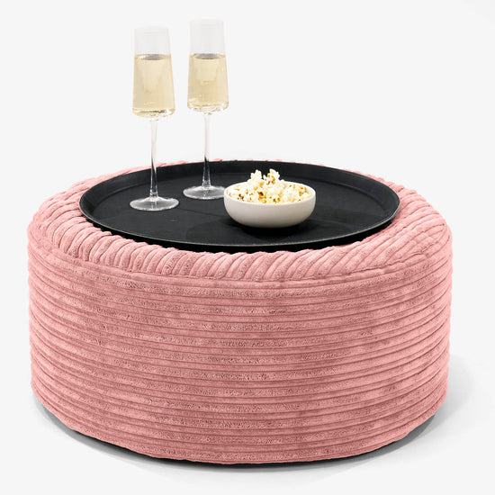 Ottoman Pouf with a Serving Tray - Cord Peach 01