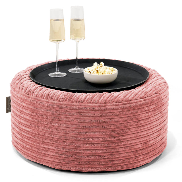 Ottoman Pouf with a Serving Tray - Cord Peach 01
