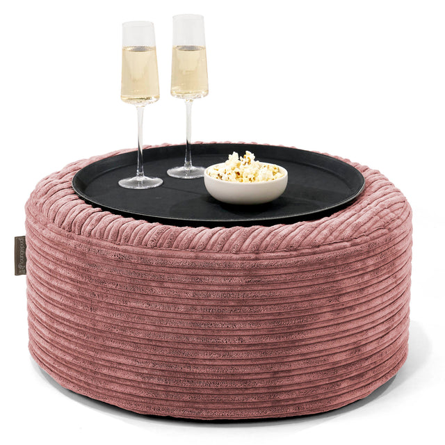 Ottoman Pouf with a Serving Tray - Cord Peach 01