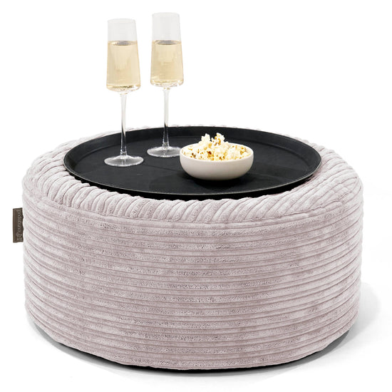 Ottoman Pouf with a Serving Tray - Cord Silver Grey 01
