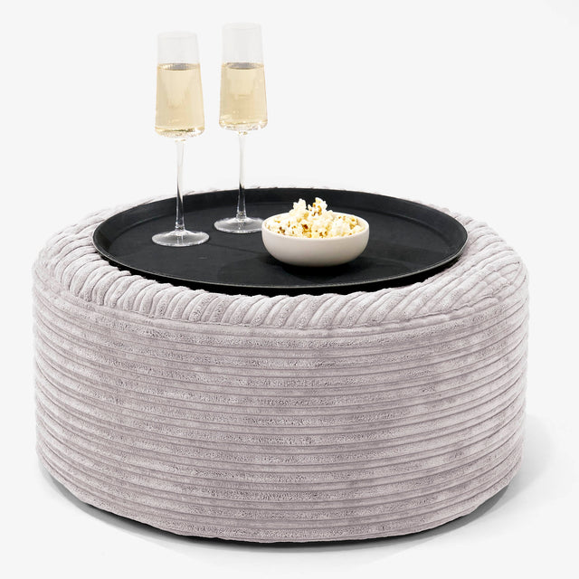 Ottoman Pouf with a Serving Tray - Cord Silver Grey 01