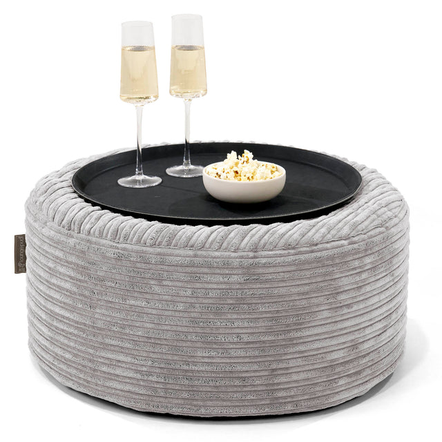 Ottoman Pouf with a Serving Tray - Cord Silver Grey 01