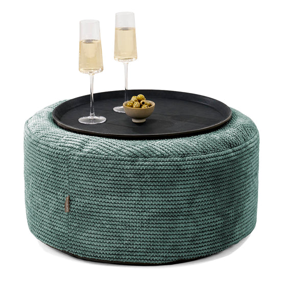 Ottoman Pouf with a Serving Tray - Pom Pom Emerald Green 01