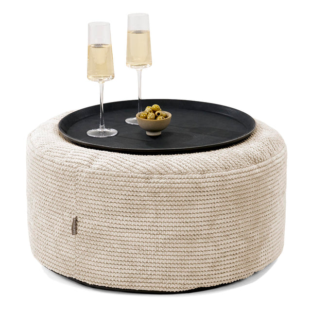 Ottoman Pouf with a Serving Tray - Pom Pom Ivory 01