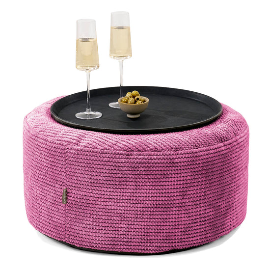 Ottoman Pouf with a Serving Tray - Pom Pom Pink 01
