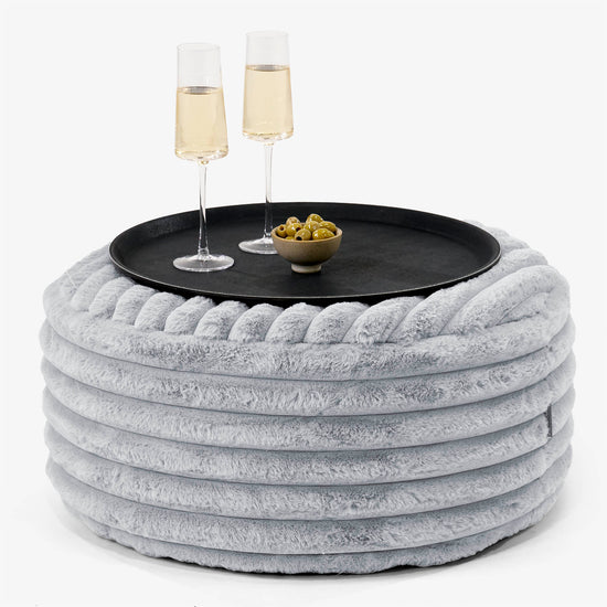 Ottoman Pouf with a Serving Tray - Ultra Plush Cord Duck Egg Blue 01