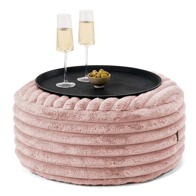 Ottoman Pouf with a Serving Tray - Ultra Plush Cord Dusty Pink 01