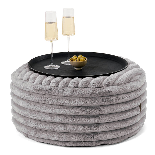 Ottoman Pouf with a Serving Tray - Ultra Plush Cord Grey 01