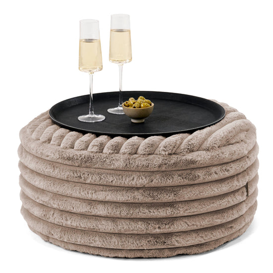 Ottoman Pouf with a Serving Tray - Ultra Plush Cord Minky 01