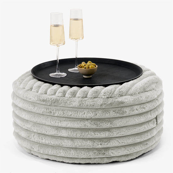 Ottoman Pouf with a Serving Tray - Ultra Plush Cord Sage Green 01