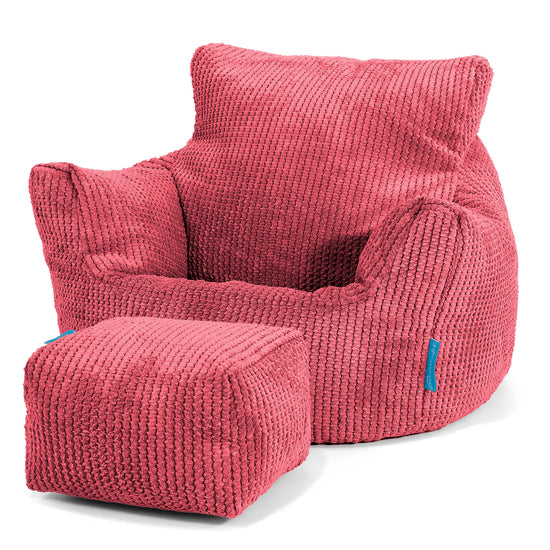 Kids Armchair Bean Bag for Toddlers 1-3 yr - Pom Pom Pastel Red 02
