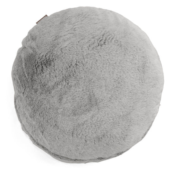 Round Scatter Cushion Cover 50cm - Fluffy Faux Fur Rabbit Light Grey 01