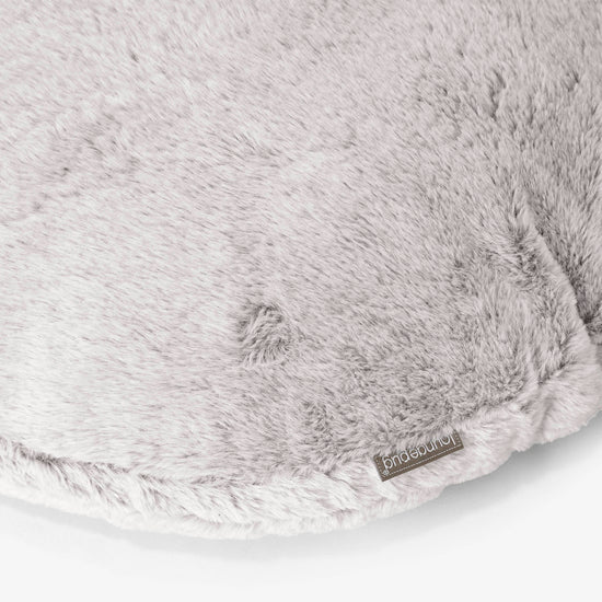 Round Scatter Cushion Cover 50cm - Fluffy Faux Fur Rabbit Light Grey 02