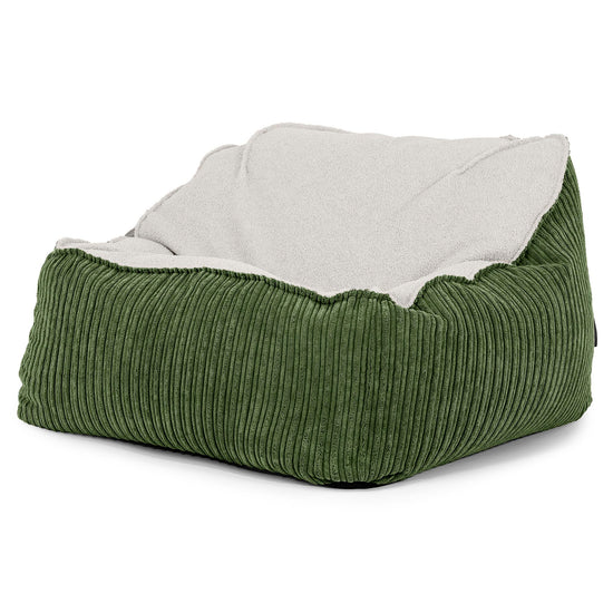 Sloucher Bean Bag Chair - Boucle & Cord Forest Green 01