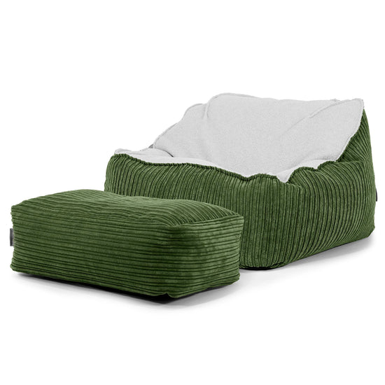 Sloucher Bean Bag Chair - Boucle & Cord Forest Green 03