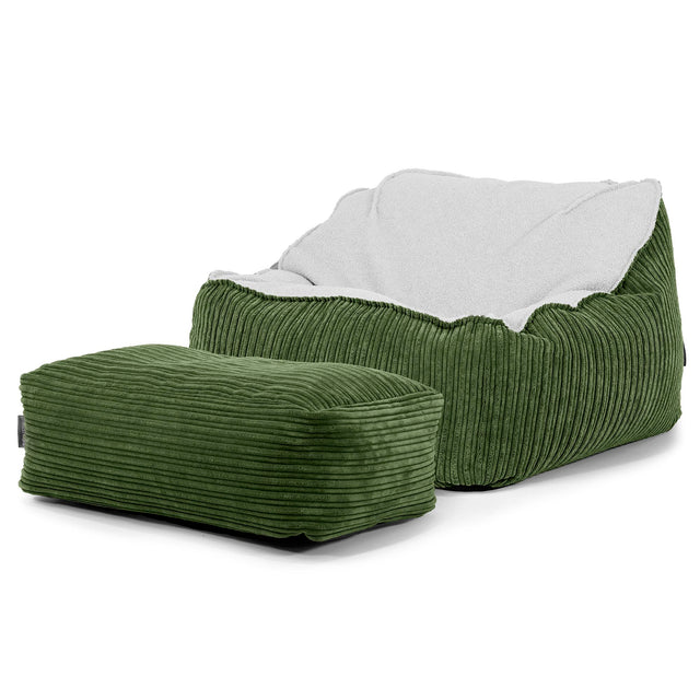 Sloucher Bean Bag Chair - Boucle & Cord Forest Green 03