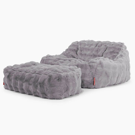 Sloucher Bean Bag Chair - Bubble Faux Fur Grey 02