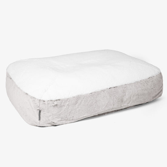 Sloucher Large Dog Bed - Fluffy Faux Fur Rabbit Light Grey 01