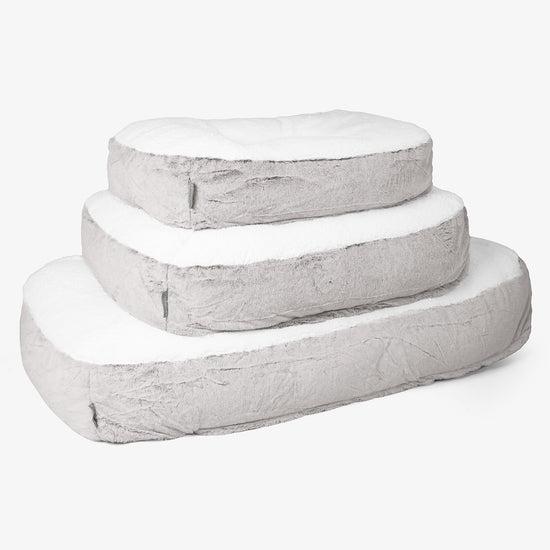 Sloucher Large Dog Bed - Fluffy Faux Fur Rabbit Light Grey 02