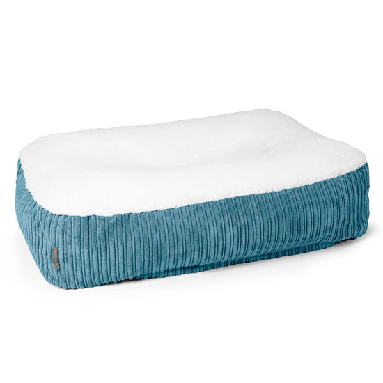 Sloucher Large Dog Bed - Sherpa & Cord Aegean Blue 01