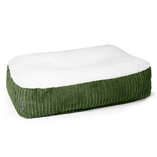 Sloucher Medium Dog Bed - Sherpa & Cord Forest Green 01