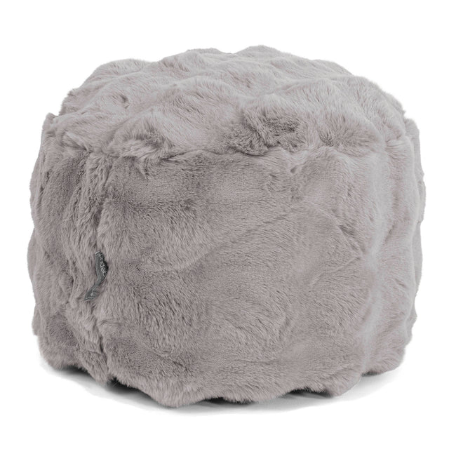 Small Round Footstool - Bubble Faux Fur Grey 01