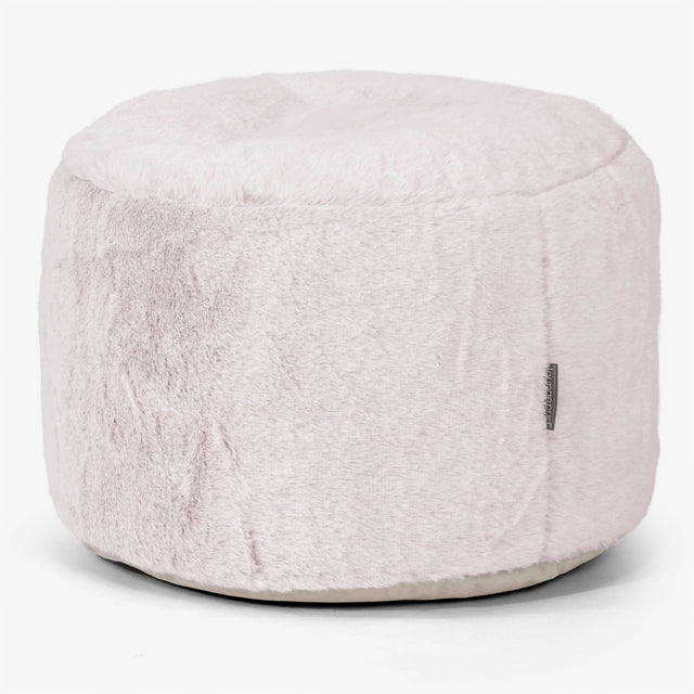 Small Round Footstool - Fluffy Faux Fur Rabbit Dusty Pink 01