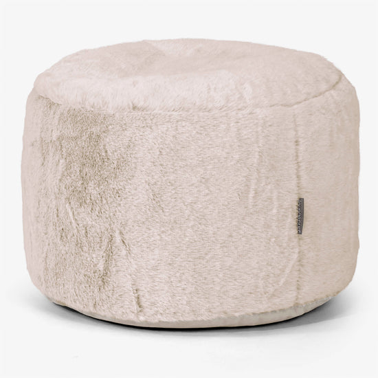 Small Round Footstool - Fluffy Faux Fur Rabbit Golden Brown 01